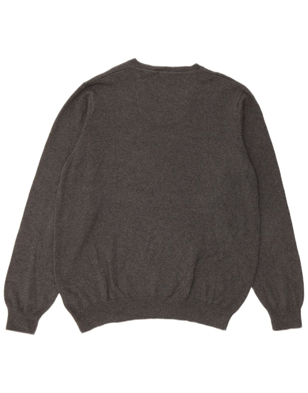 Marks & Spencer Pull coupe classique à col en V pour homme, grand, gris, coton