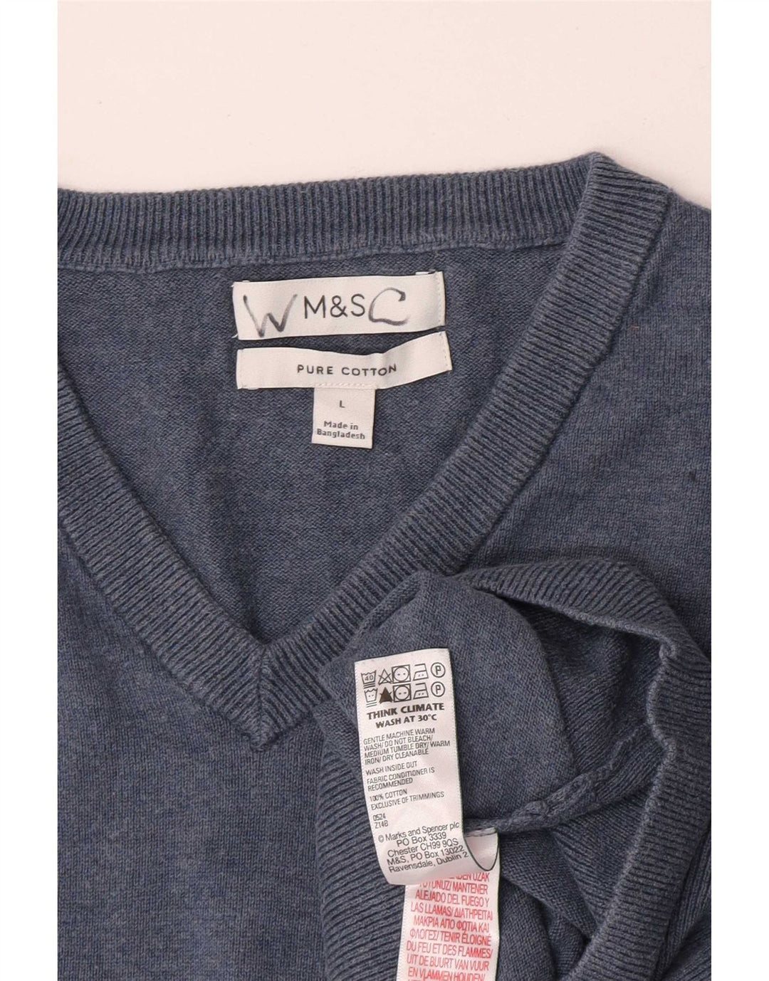 Marks & Spencer Pull col V pour homme en coton bleu Taille L