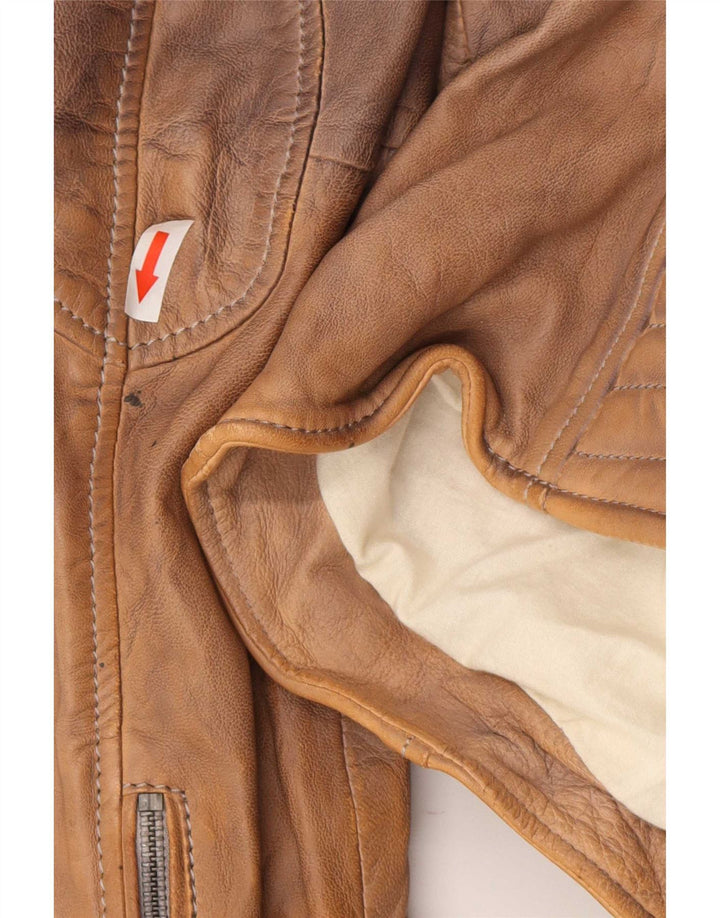 Freaky Nation Veste de motard en cuir pour femme UK 14 Marron moyen
