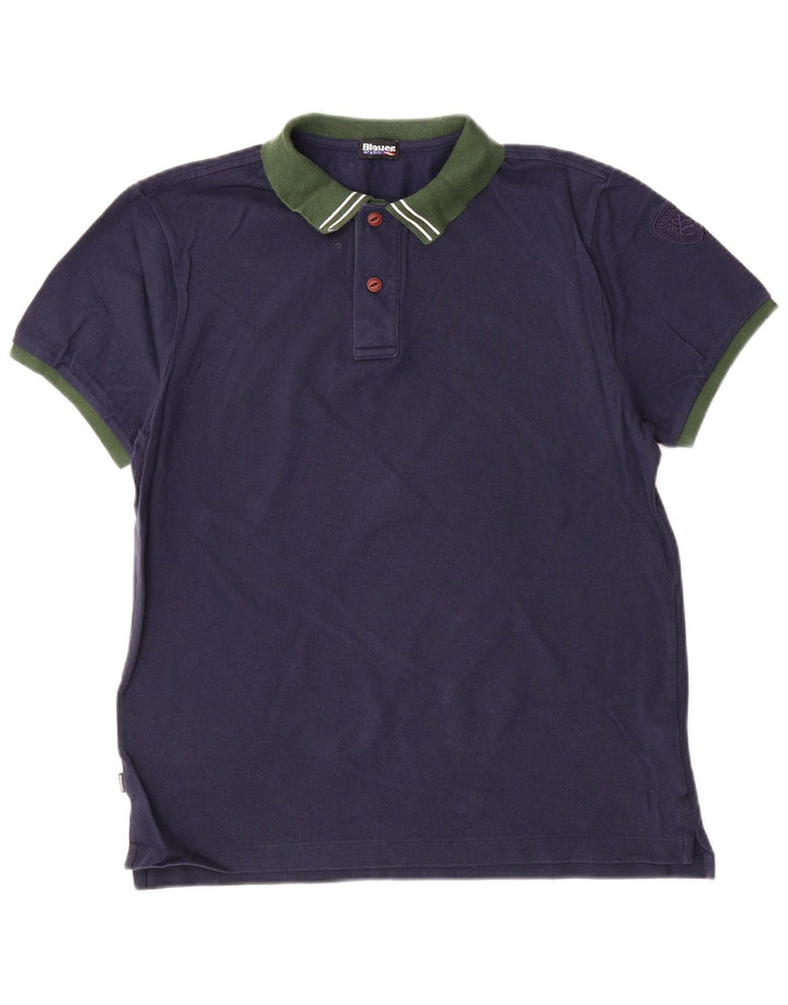 Blauer Polo Homme Large Bleu Marine Colourblock Coton