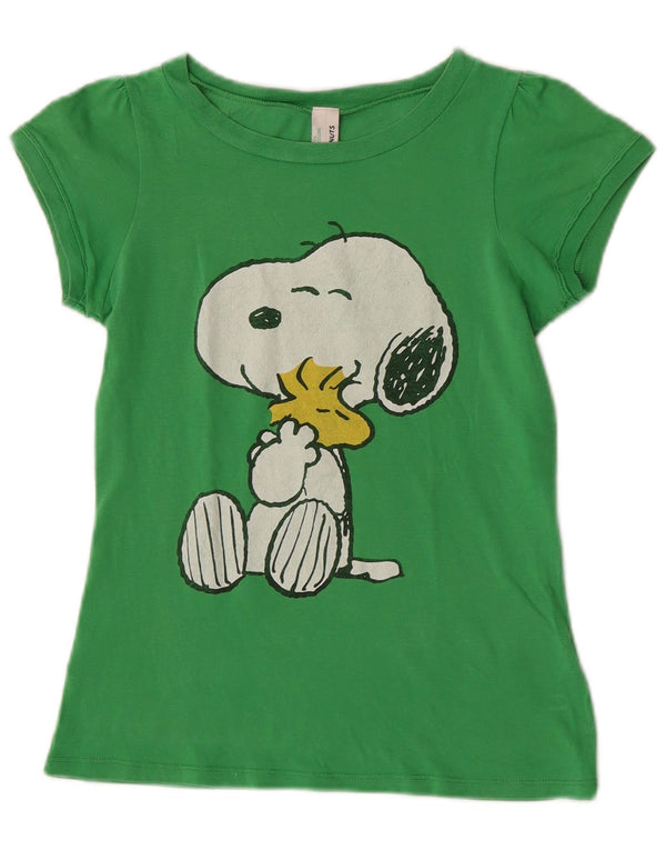 Benetton T-Shirt Graphique Peanuts Fille 10-11 Ans XL Vert Coton