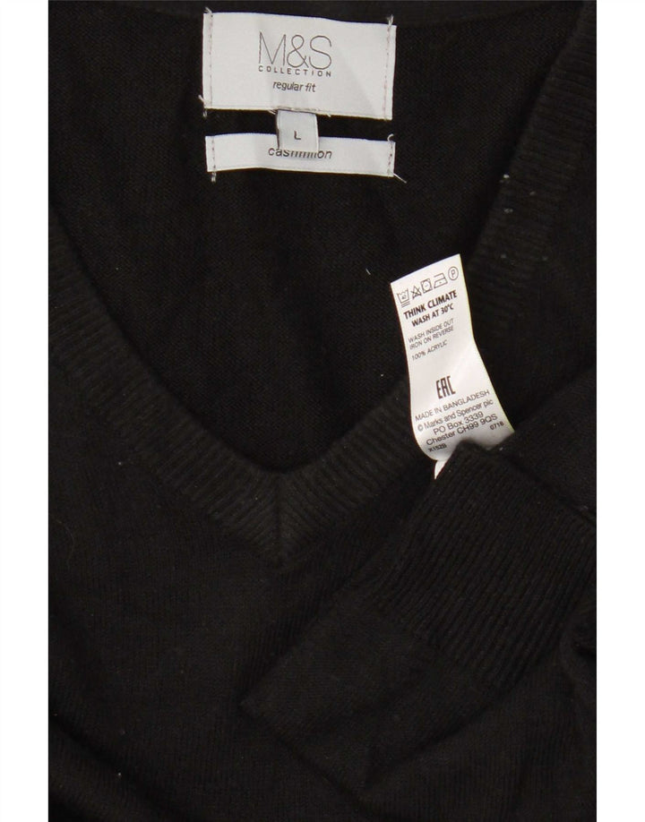 Marks & Spencer Pull coupe classique à col en V pour homme, grand, noir, acrylique