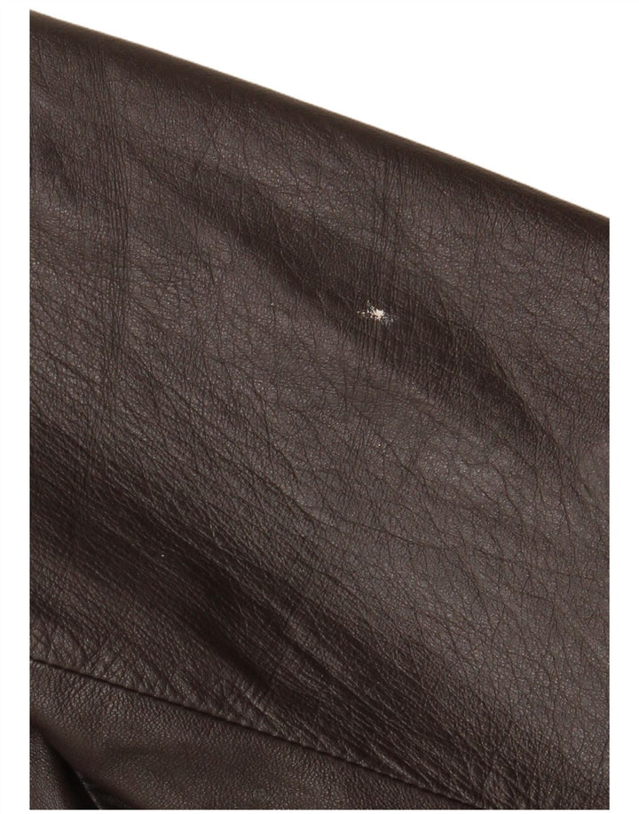 vintage Femme 3 Boutons Veste Blazer En Cuir UK 18 XL Cuir Marron