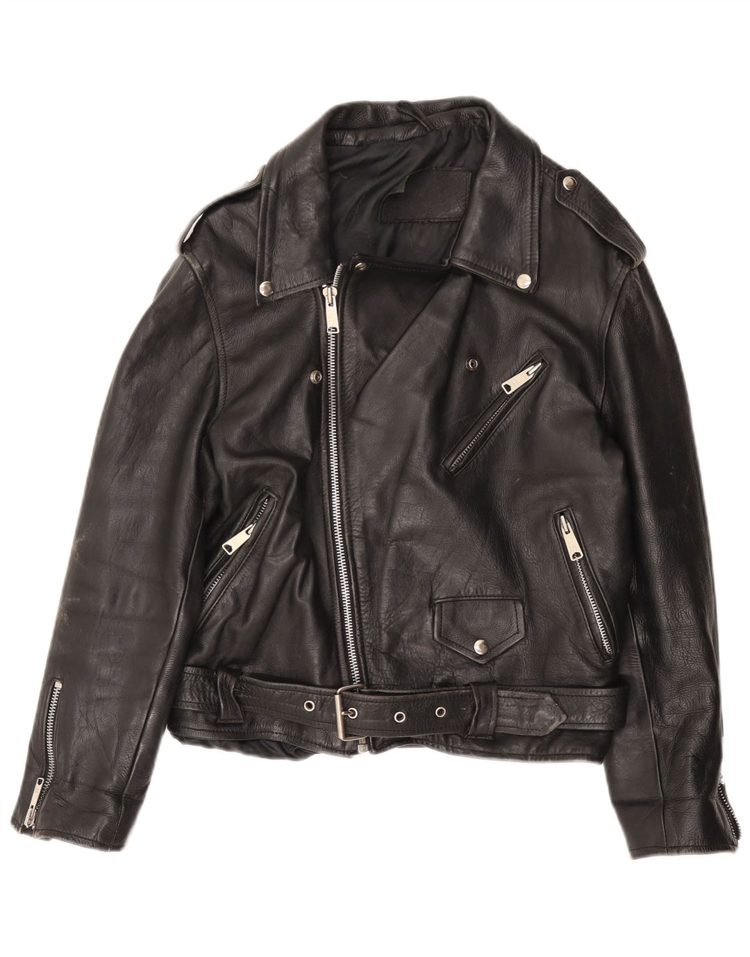 VINTAGE Veste motard en cuir pour homme UK 36 Petit Noir