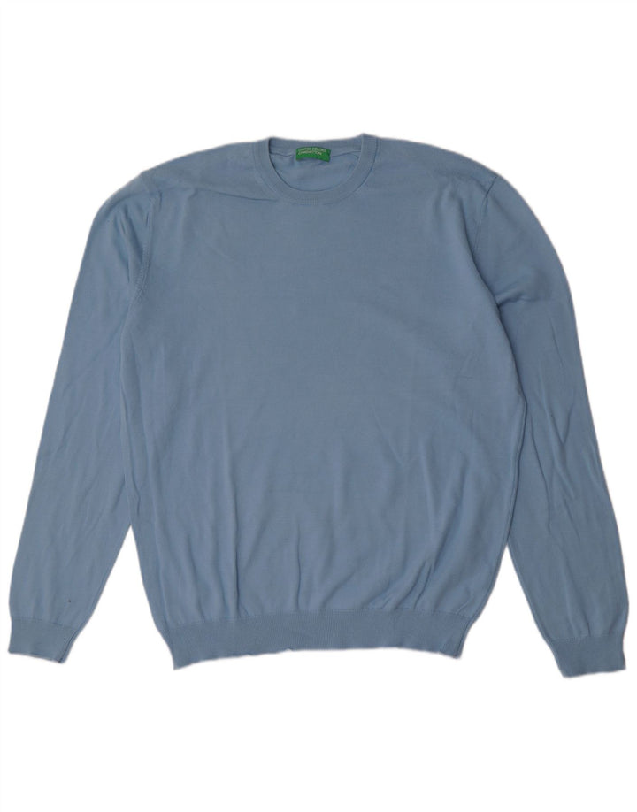Benetton Pull Col Rond Homme XL Bleu Coton