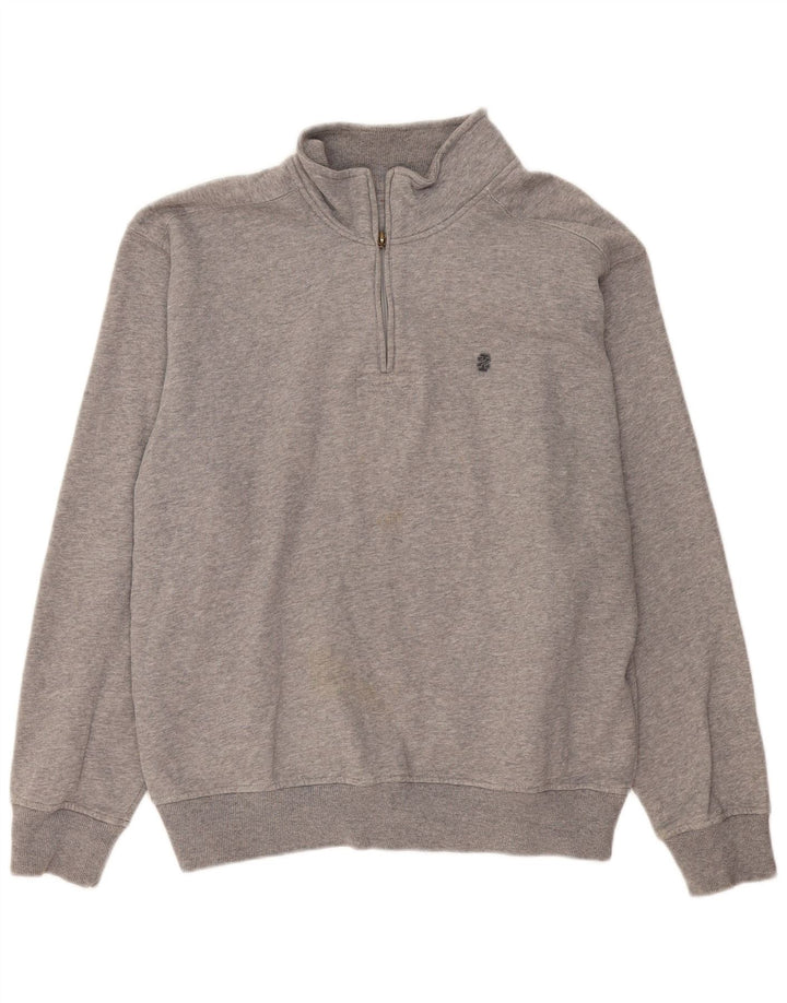 Izod Sweat-shirt col zippé pour homme en coton moucheté grand gris