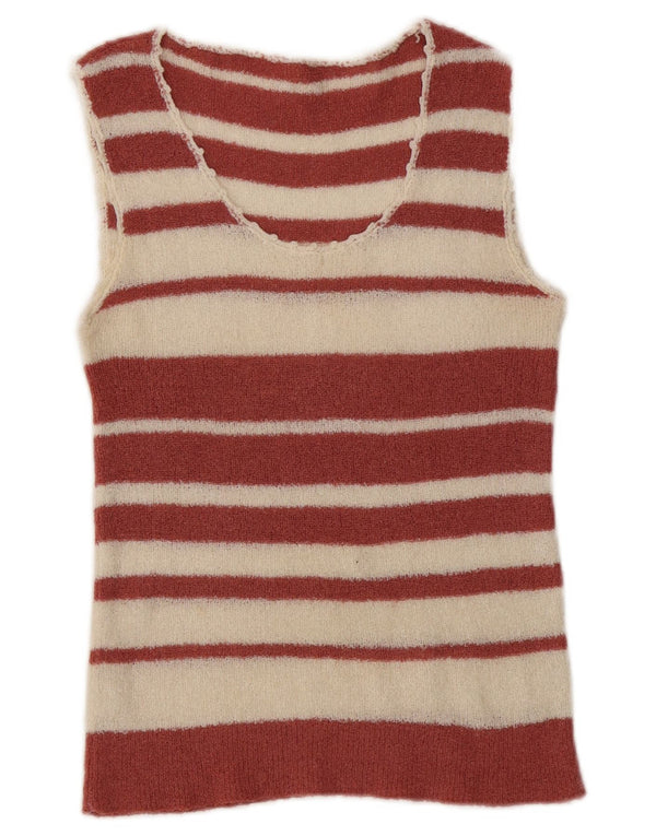 vintage Womens Vest Débardeur UK 0 2XS Maroon Rayé