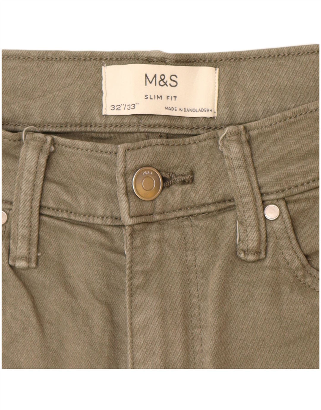 Marks & Spencer Jean Slim Homme W32 L33 Kaki Coton