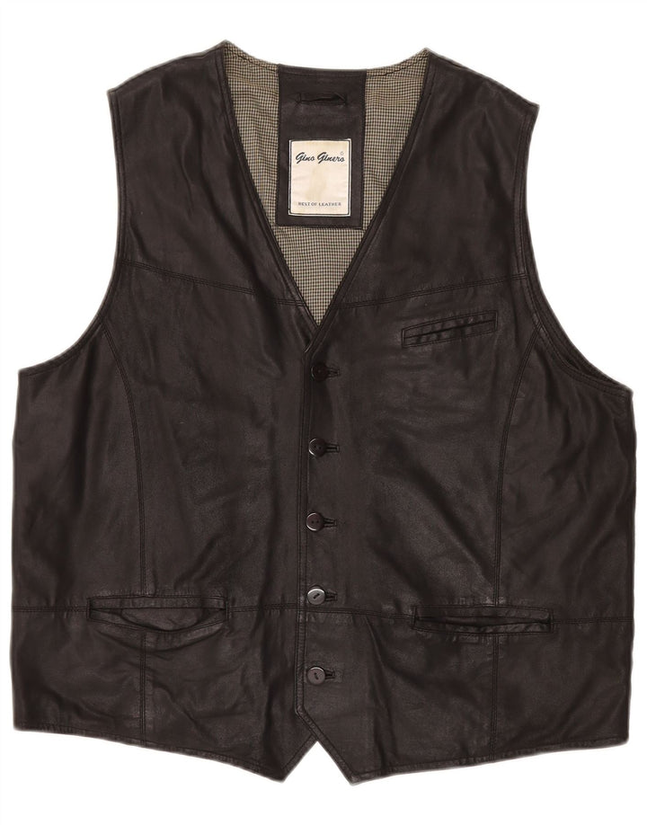 VINTAGE Gilet en cuir homme grand cuir noir