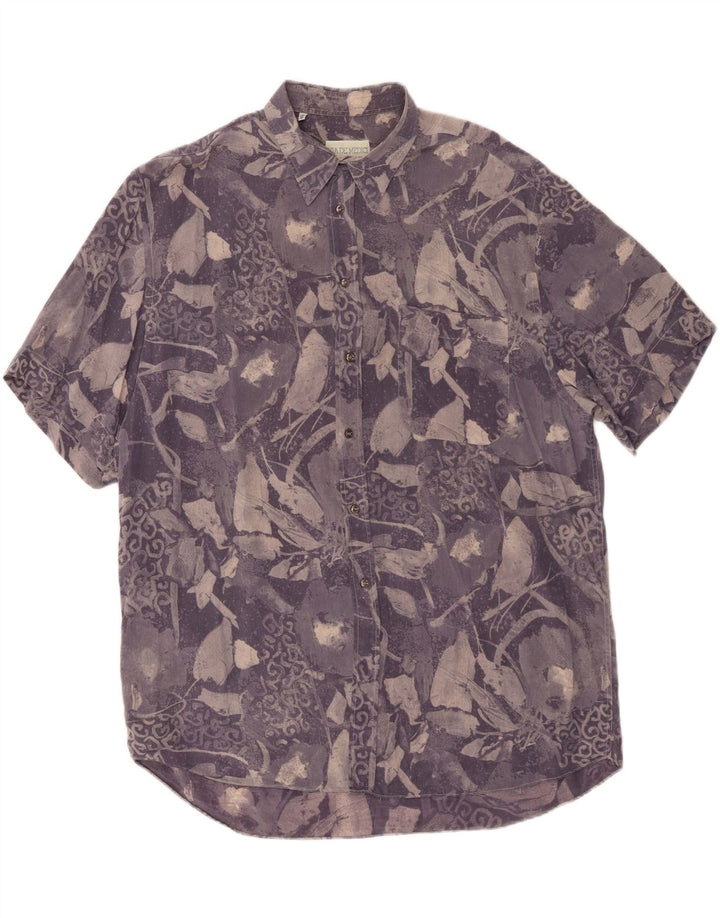 VINTAGE Chemise à manches courtes pour hommes à motif abstrait XL Bleu