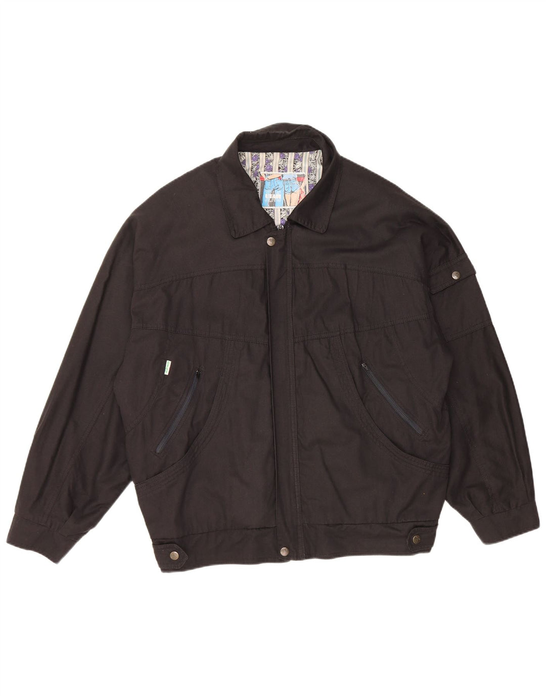 VINTAGE Veste Bomber Homme UK 40 Grand Coton Noir
