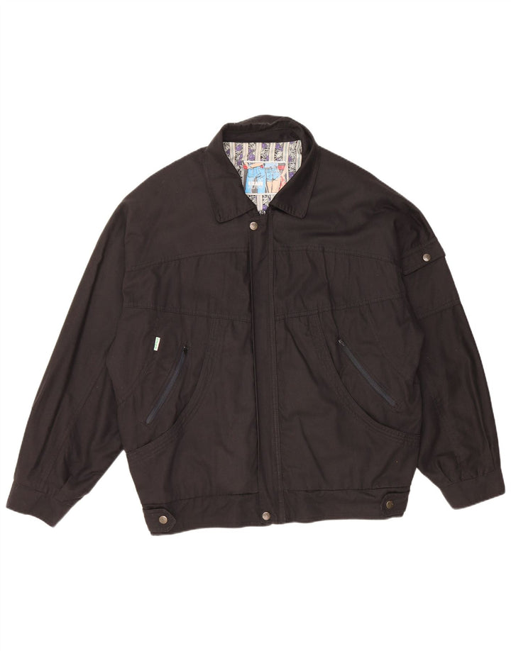 VINTAGE Veste Bomber Homme UK 40 Grand Coton Noir