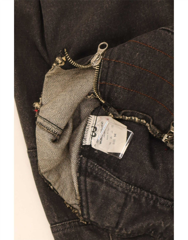 vintage Femmes Surdimensionné Crop Denim Biker Veste UK 14 Moyen Noir Coton