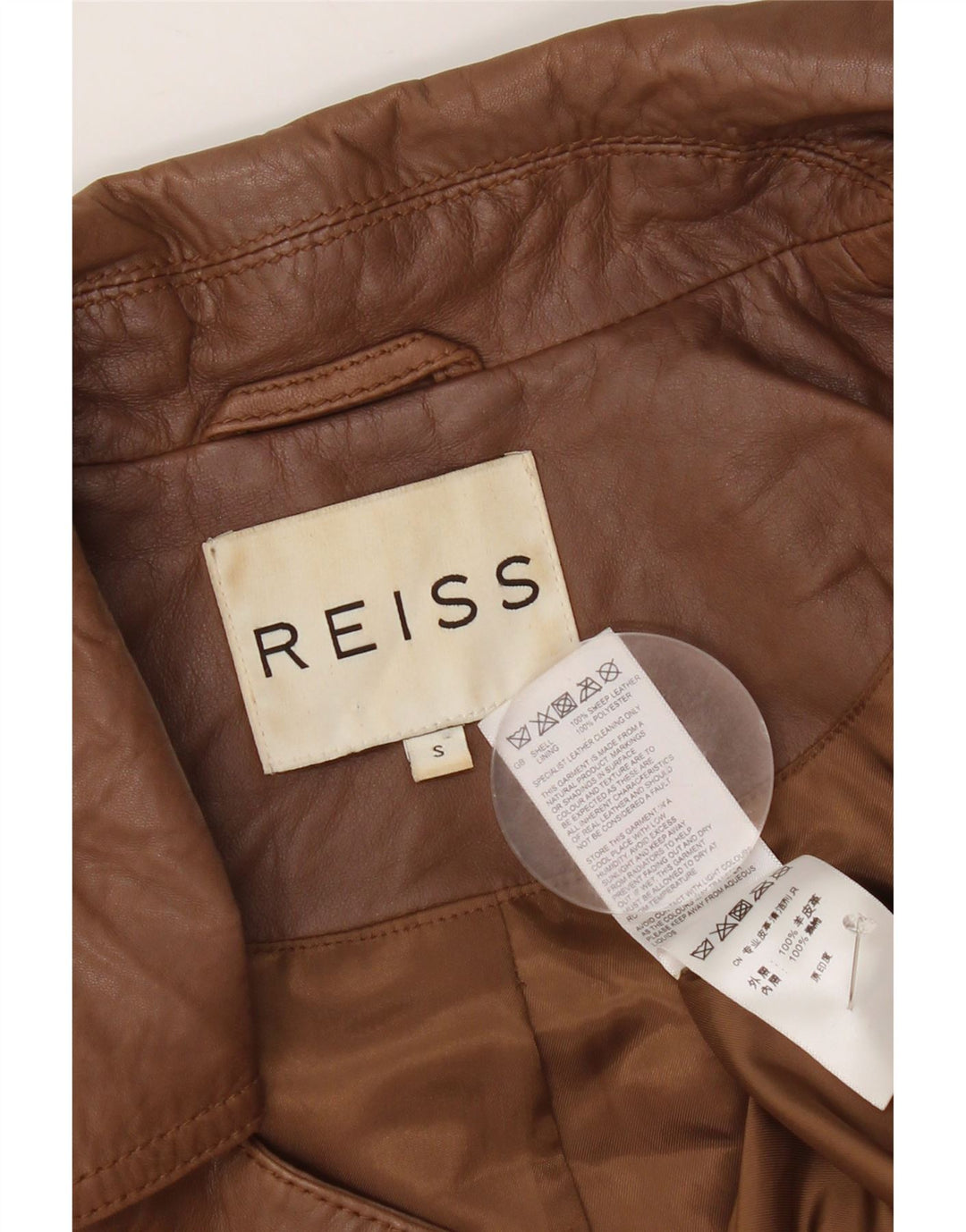 Reiss Veste en cuir crop pour femme UK 10 Petit cuir marron