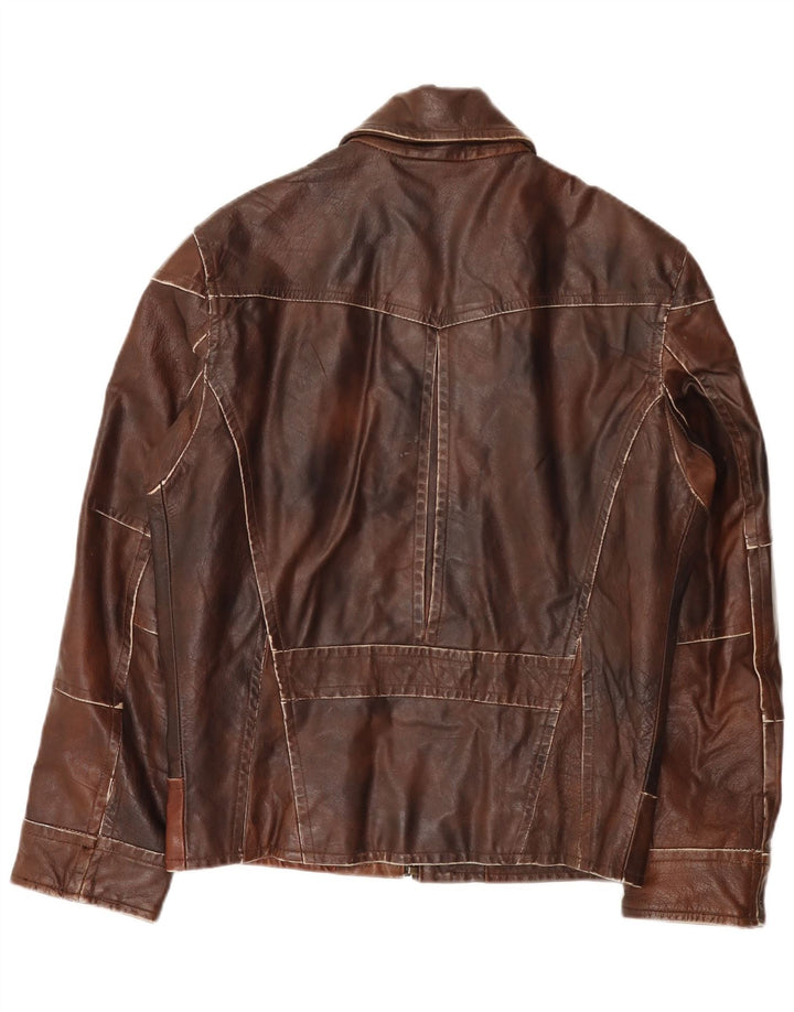 veste en cuir homme vintage UK 38 Patchwork brun moyen