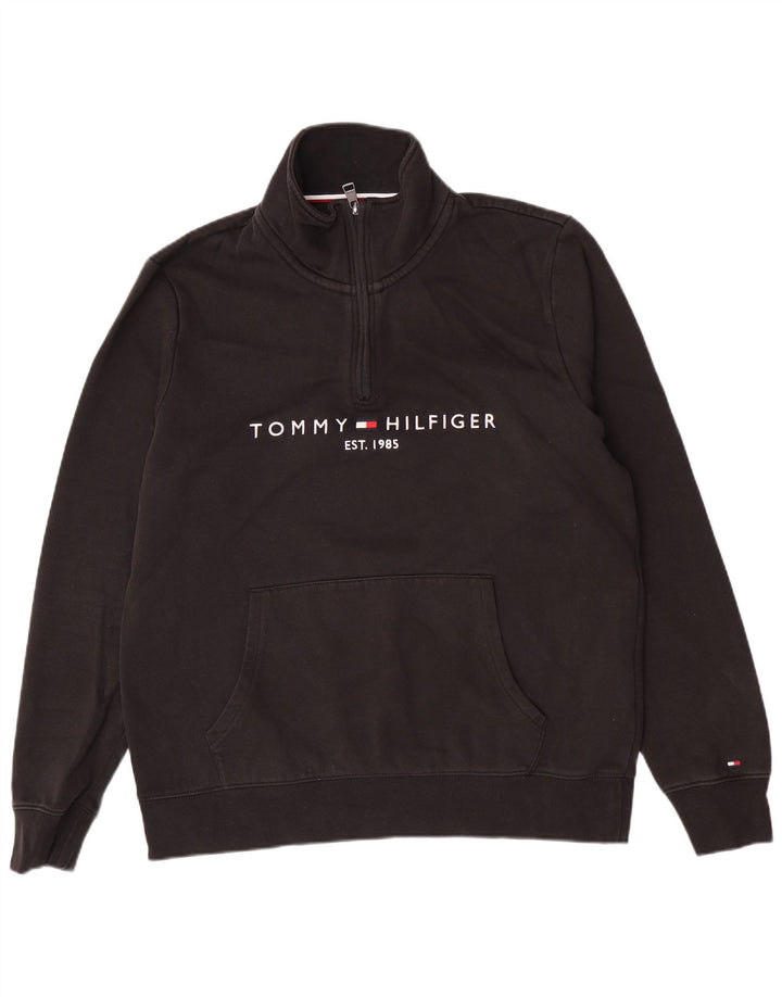 Tommy Hilfiger Sweat-shirt graphique à col zippé pour homme en coton noir moyen