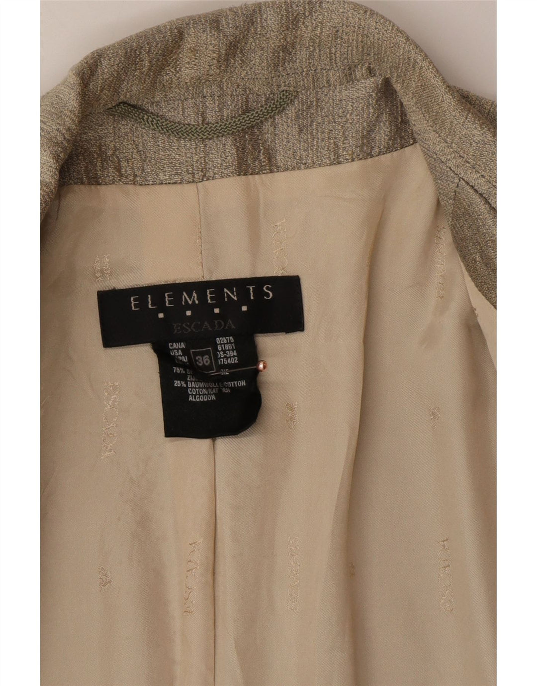 ESCADA Veste blazer longue à 1 bouton pour femme Elements EU 36 Small Doré