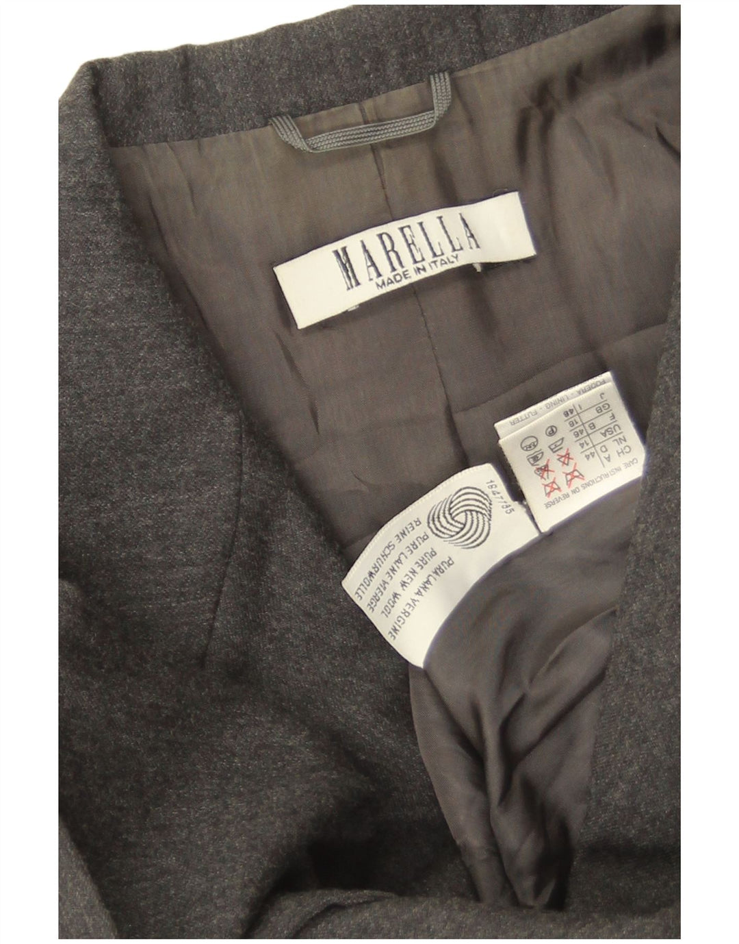 Marella Veste Blazer 3 Boutons Femme UK 18 XL Gris Laine Vierge
