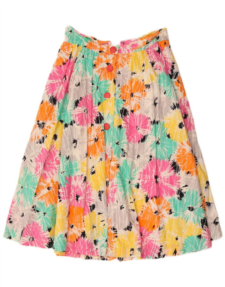 vintage Femme A-Line Jupe EU 40 Moyen W30 Coton Floral Multicolore