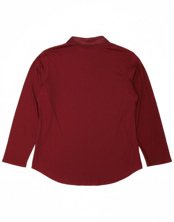 VINTAGE Femme Top Manches Longues UK 14 Grand Bordeaux Floral