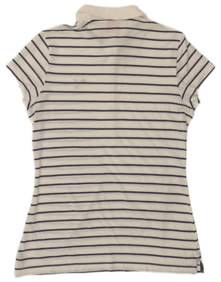 PUMA Polo Femme UK 12 Medium Blanc Rayé