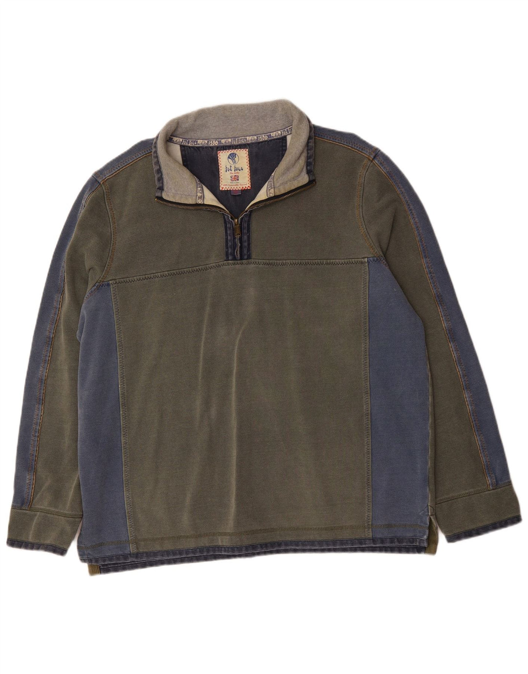 FAT FACE Sweat-shirt à col zippé pour homme 2XL Gris Colorblock Coton