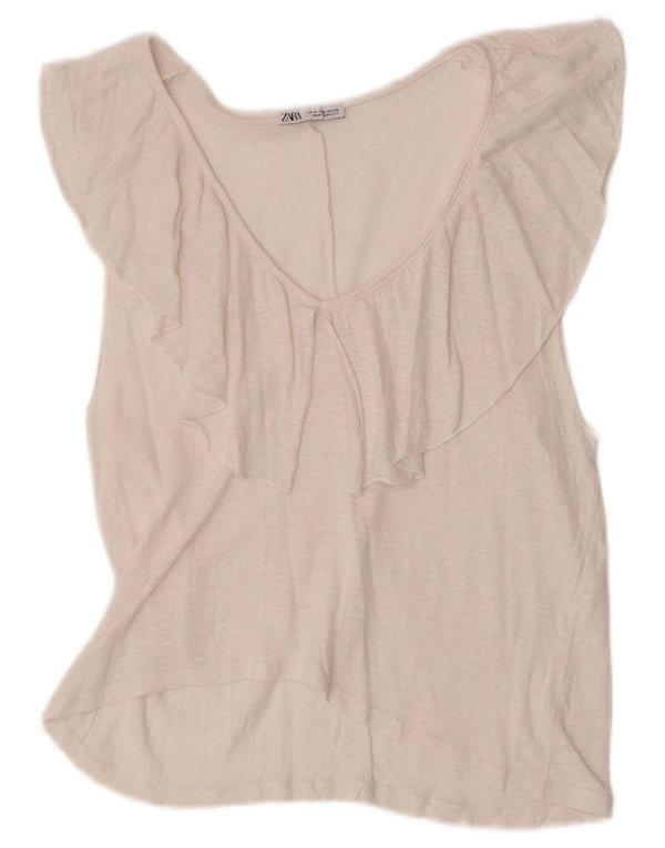 Zara Chemisier sans manches pour femme UK 12 Medium Blanc moucheté