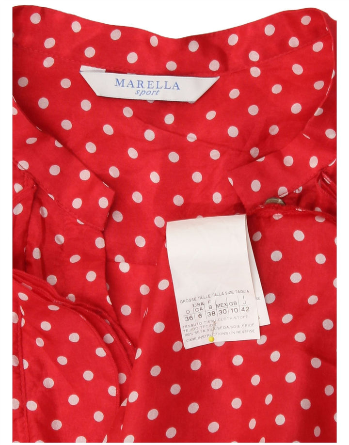 Marella Chemisier à volants sur le devant pour femme UK 10 Petit pois rouge en soie