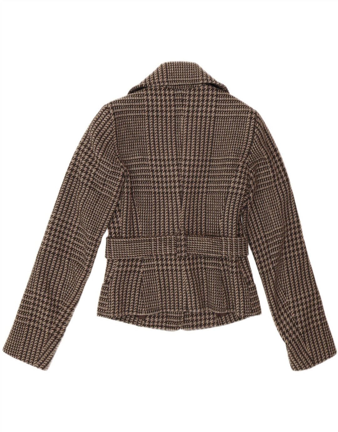 Benetton Veste Blazer Ceinturée Femme IT 40 Petite Laine Pied De Poule Marron