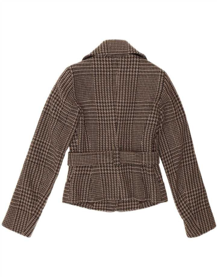 Benetton Veste Blazer Ceinturée Femme IT 40 Petite Laine Pied De Poule Marron