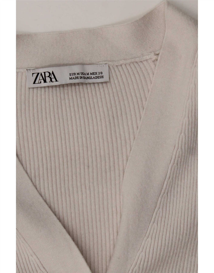 Zara Womens Crop Cardigan Pull UK 14 Moyen Blanc
