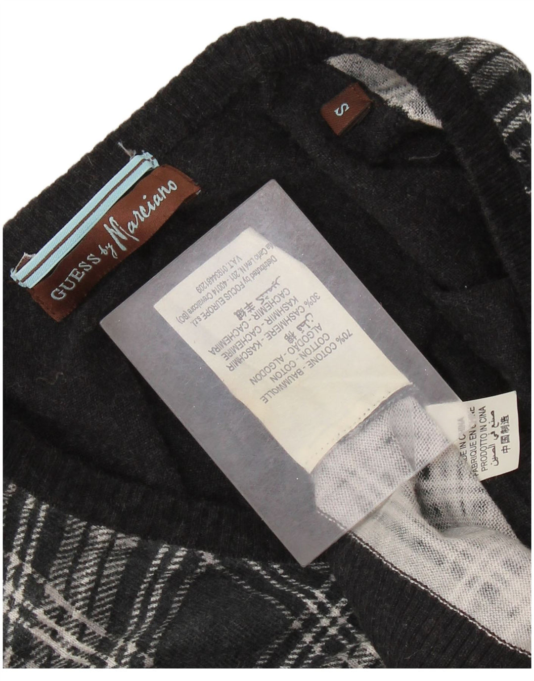GUESS BY MARCIANO Pull col en V pour femme UK 10 Petit carreaux noirs