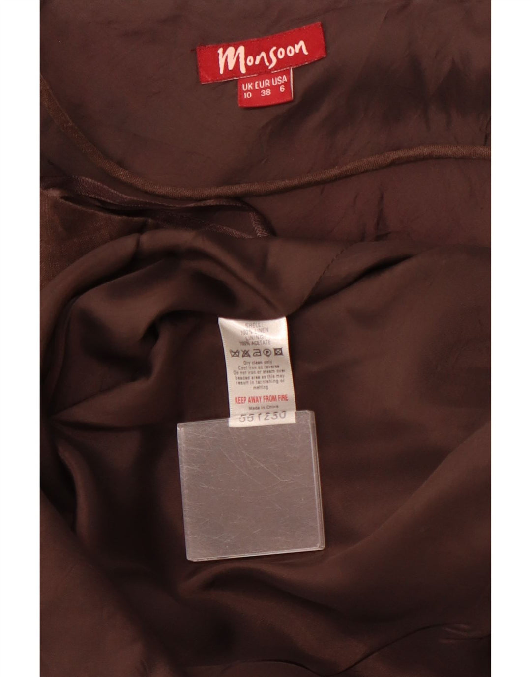 MONSOON Robe dos nu pour femme UK 10 Petit lin marron