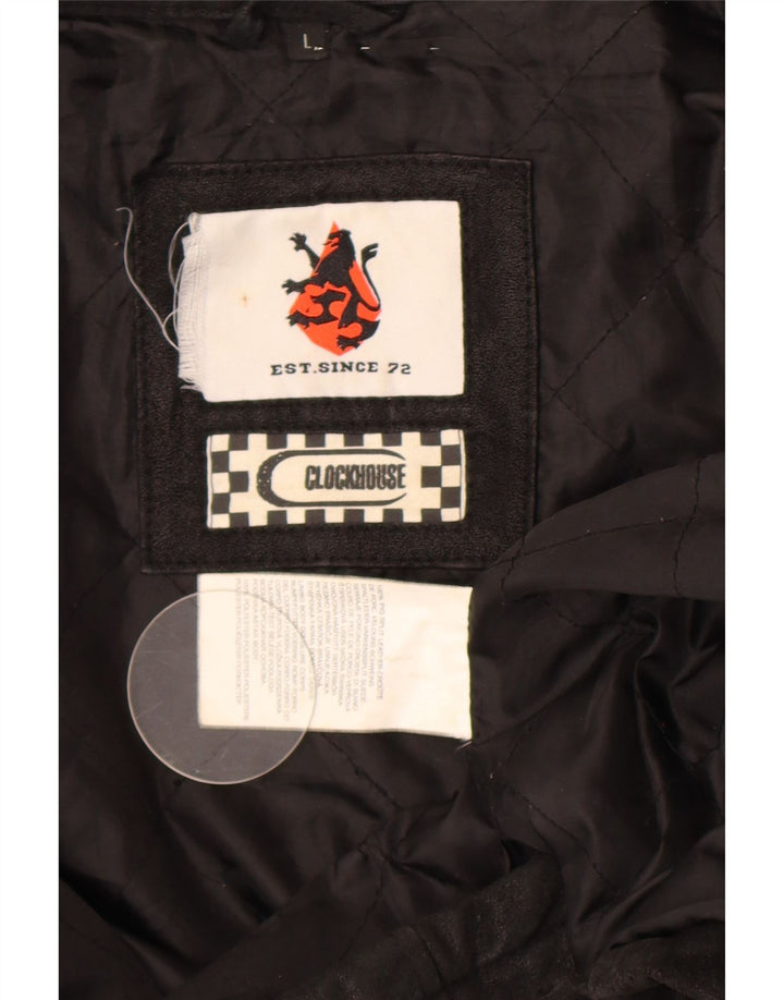 CLOCK HOUSE Veste de motard en cuir pour homme UK 40 Grand cuir noir