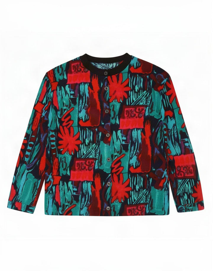 vintage Womens Abstract Pattern Cardigan Sweater UK 16 Grand Multicolore