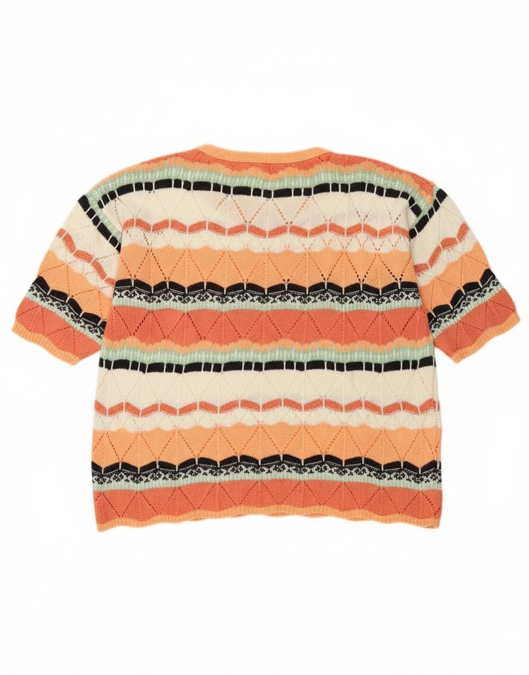 vintage Womens Crew Neck Jumper Pull UK 14 Moyen Orange Géométrique