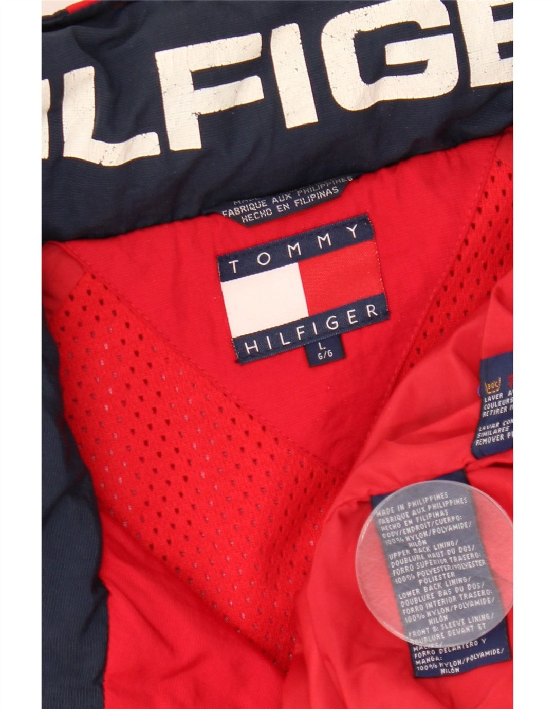 Tommy Hilfiger Veste de pluie à capuche pour homme UK 40 Large Rouge Colorblock Nylon