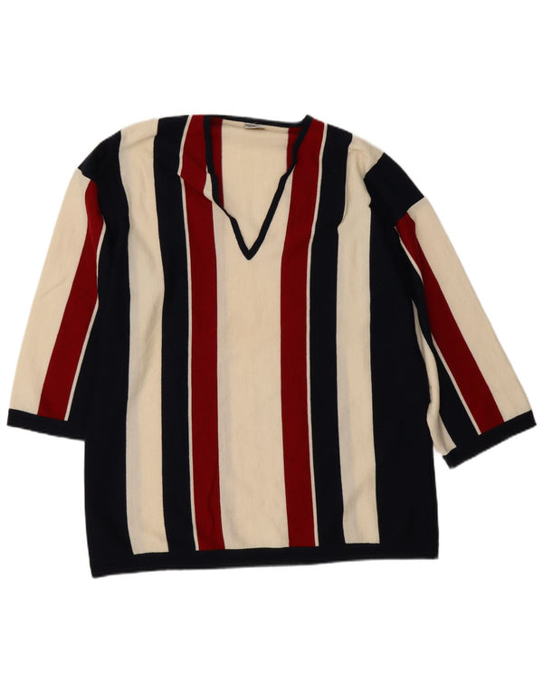 Accento By Marzotto Pull col V Homme Rayé Multicolore Moyen