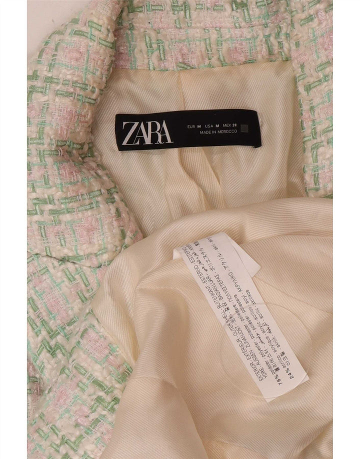 Zara Veste Blazer Double Boutonnage Femme UK 12 Carreaux Vert Moyen