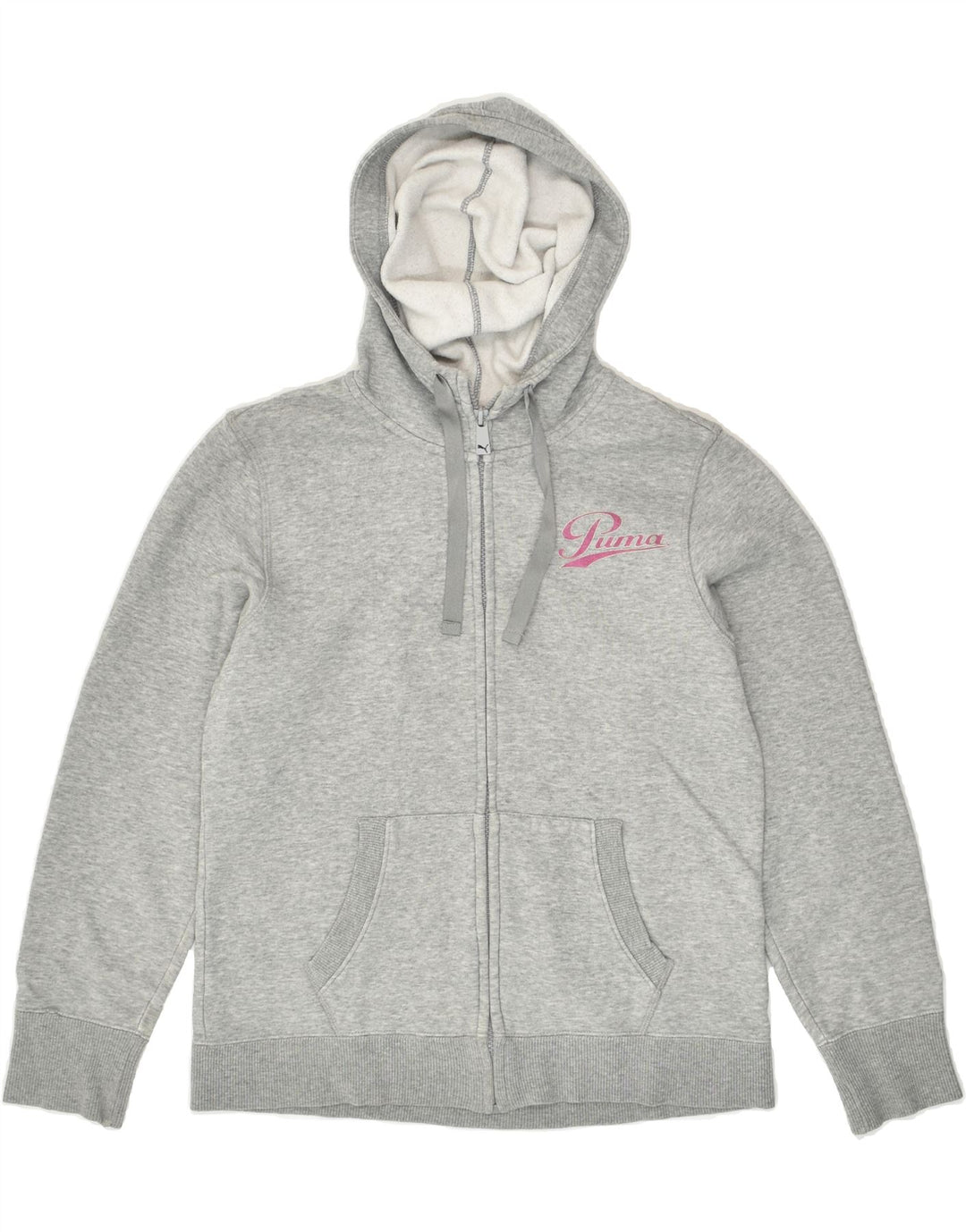 PUMA Womens Zip Hoodie Sweater UK 14 Medium Grey Cotton | Vintage Puma | Thrift | Second-Hand Puma | Used Clothing | Messina Hembry 