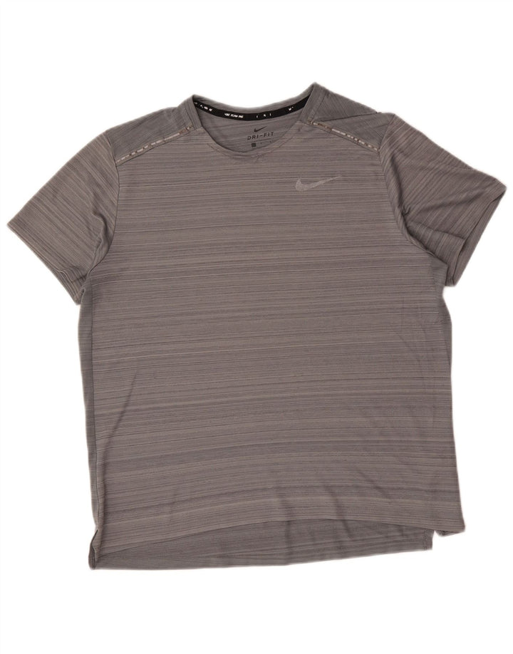 Nike T-shirt Dri Fit pour homme en polyester à fines rayures gris