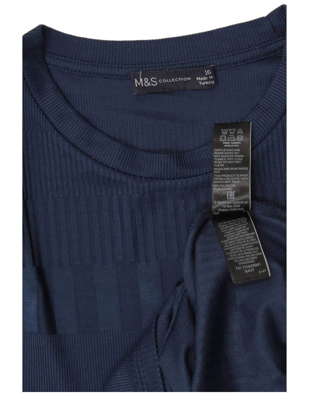 MARKS & SPENCER T-Shirt Femme Top UK 16 Large Bleu Marine Rayé Polyester