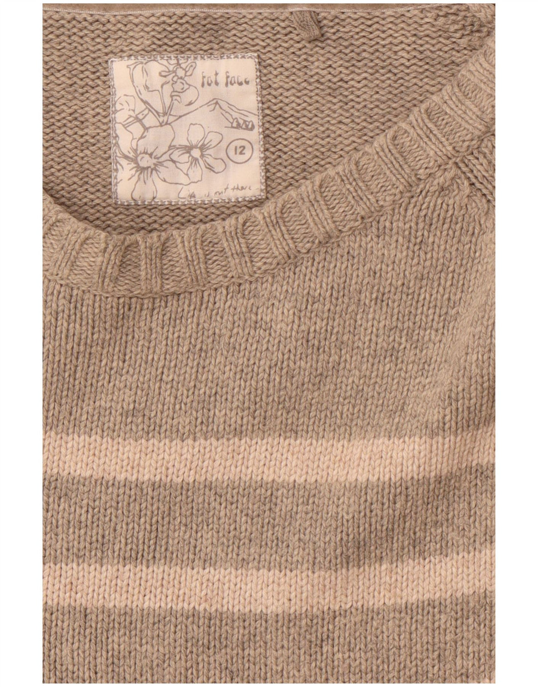 FAT FACE Pull col bateau pour femme UK 12 Gris moyen rayé