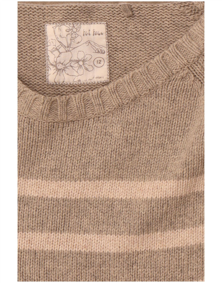 FAT FACE Pull col bateau pour femme UK 12 Gris moyen rayé