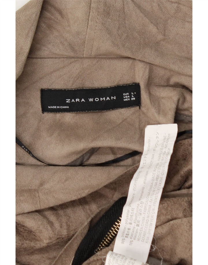 ZARA Veste bomber courte pour femme UK 14 Large Marron Tie Dye Polyester