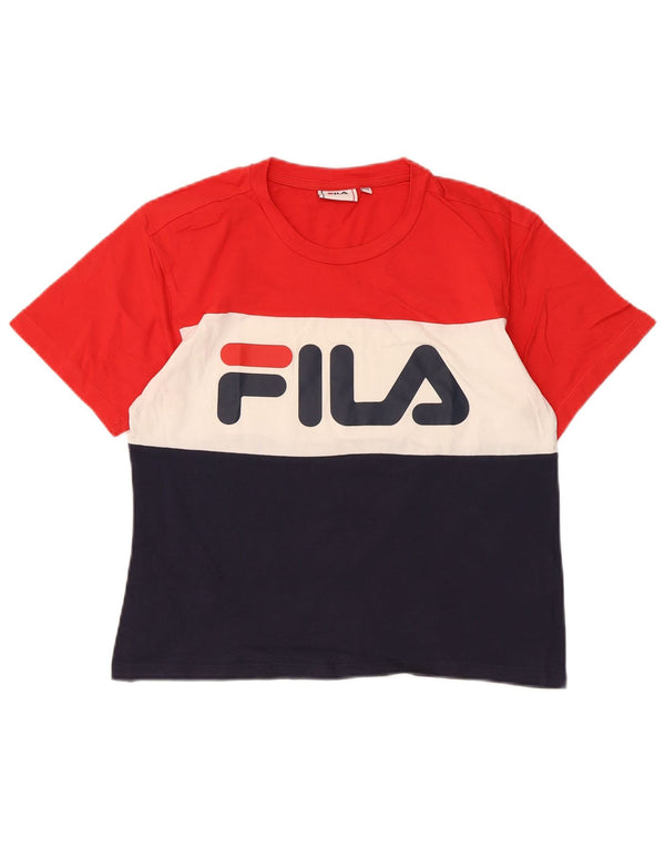 Fila T-shirt graphique pour femme UK 6 XS Rouge Colourblock Coton