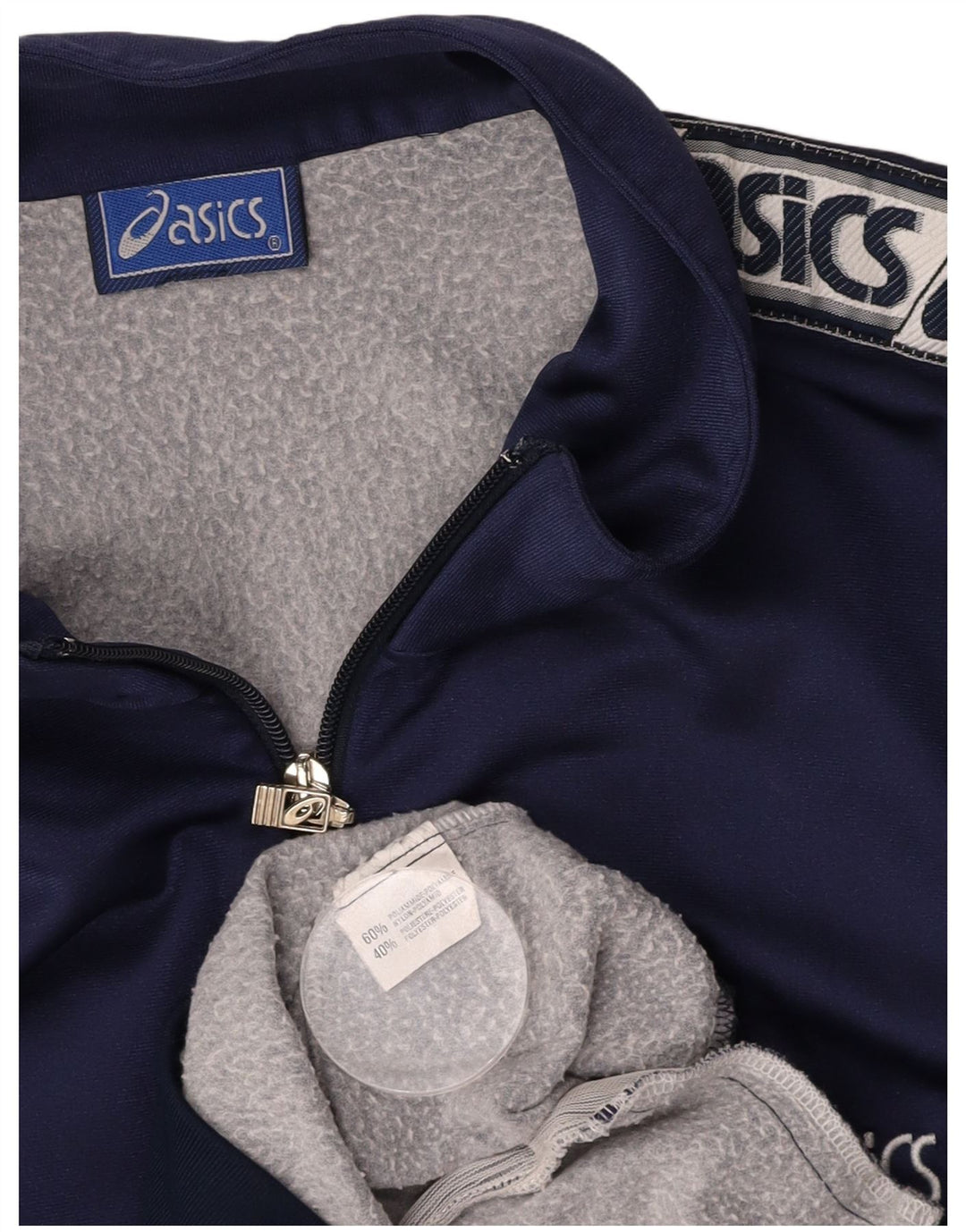 ASICS Veste de survêtement graphique pour hommes, grande taille, bleu marine, polyamide