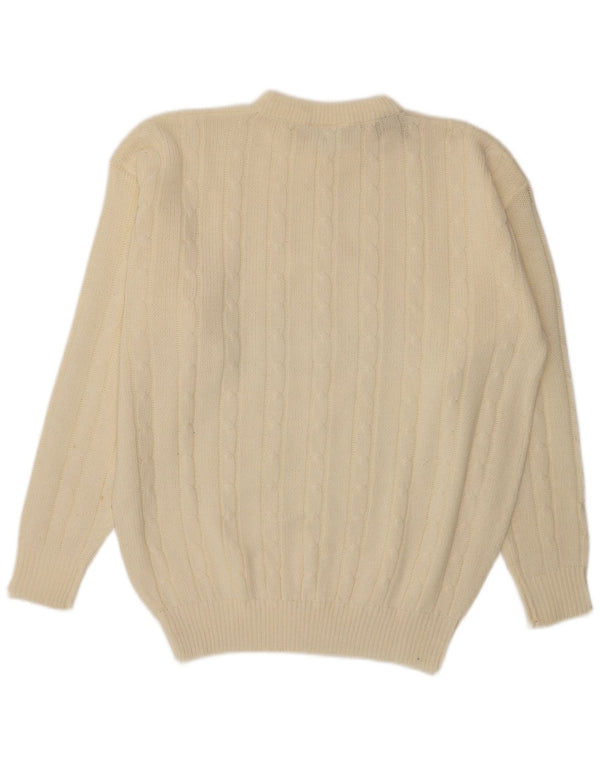 vintage Mens Crew Neck Jumper Pull Grand Off White Acrylique