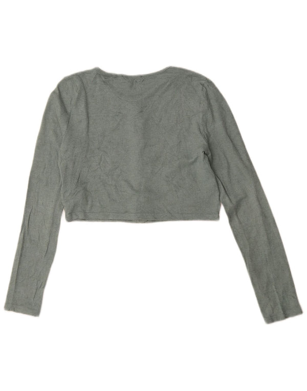 Zara Womens Crop Cardigan Sweater UK 12 Viscose Vert Moyen