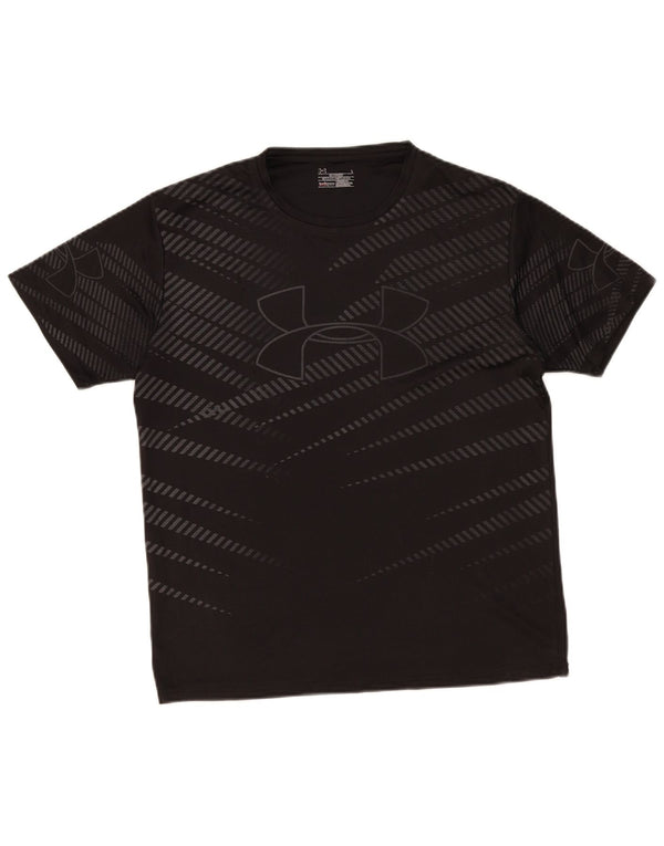 Under Armour Heat Gear Graphic T-Shirt Top UK 16 Large Noir Rayé